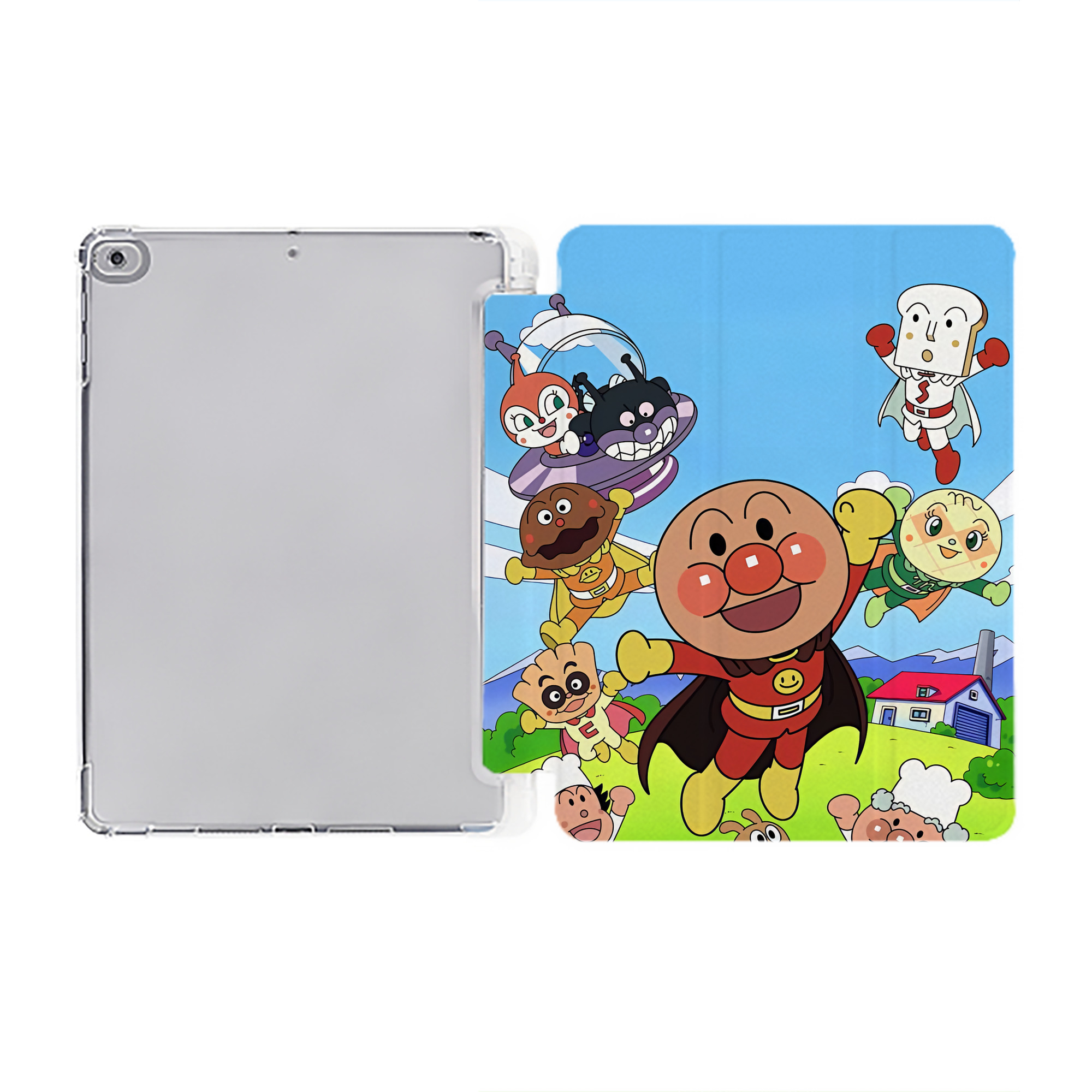 （画像用） アンパンマン Anpanman IPad ケース ペン収納付き 三つ折りスタンド PUレザー×シリコン 対応機種9.5/10.5/10.9インチ